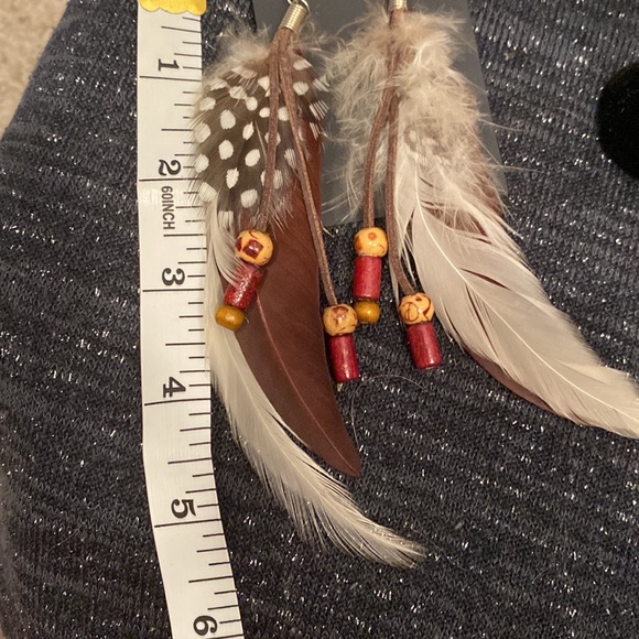 🆕Quail Feather 🪶 with Leather Accent Fish hook Earrings - Picture 3 of 4